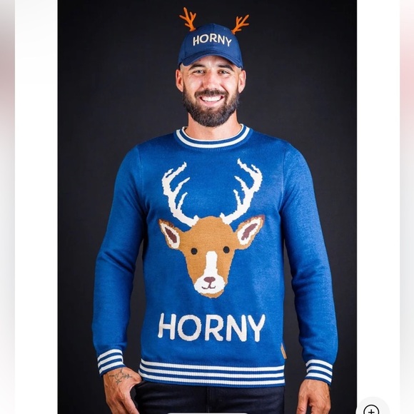 TIPSY ELVES MEN'S HORNY AS BUCK UGLY CHRISTMAS SWEATER EUC Size Large - Picture 3 of 4